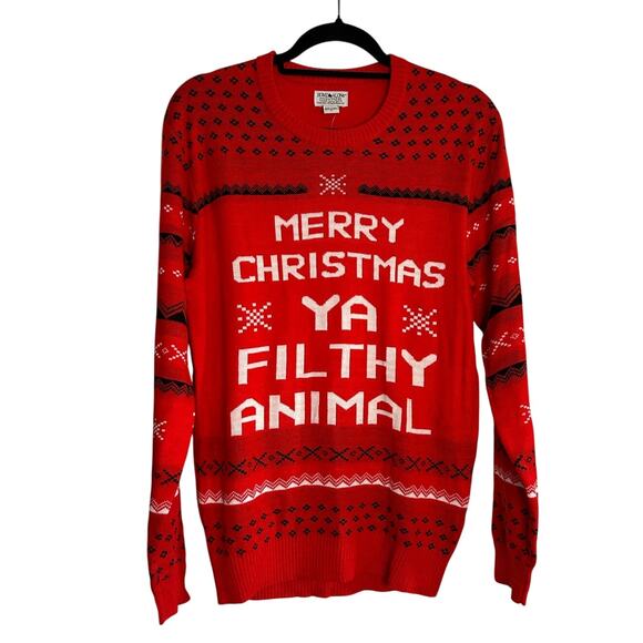 HOME ALONE New "Merry Christmas Ya Filthy Animal" Acrylic? Sweater Size M - Picture 1 of 5